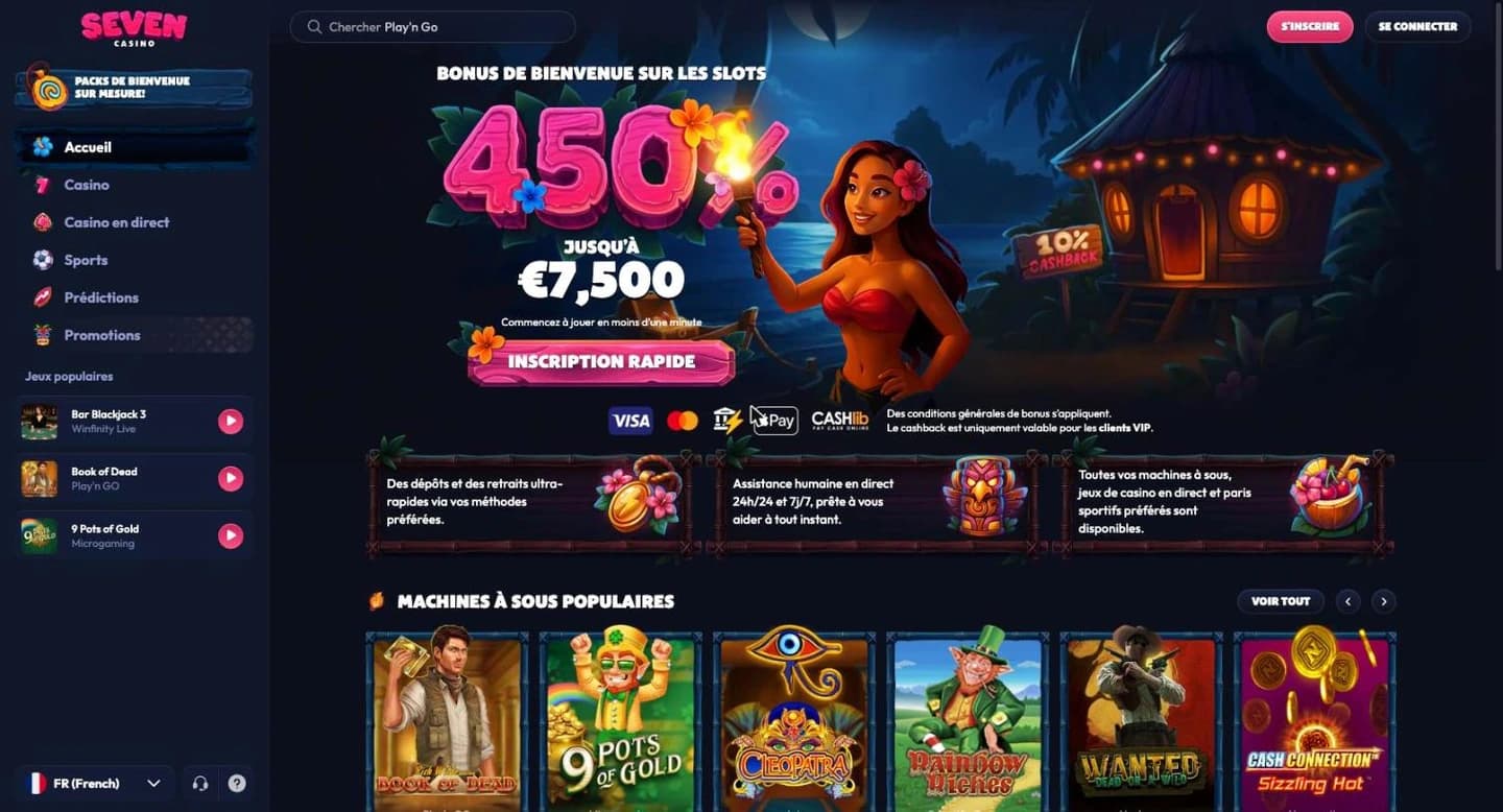 Page d'accueil et bonus de bienvenue 450 %